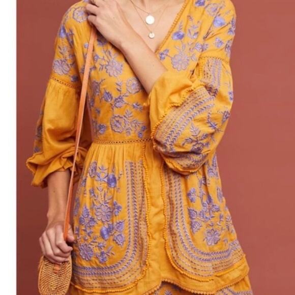 Anthropologie Meadow Rue Lisette Embroidered Mini Dress Size Medium - Picture 1 of 9